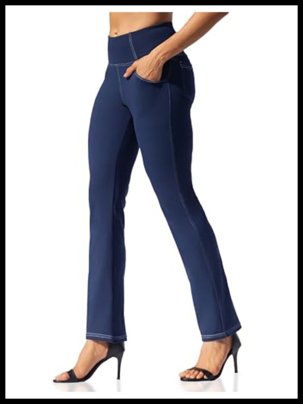 Straight Leg High Waisted Yoga Pants 4 Pockets Tummy Control